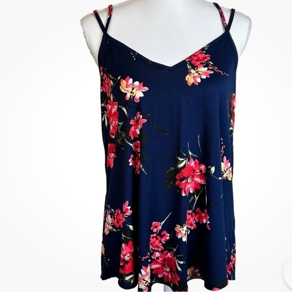 Papermoon Women Top Size 3X Blue Multi Floral Spaghetti Straps Blouse